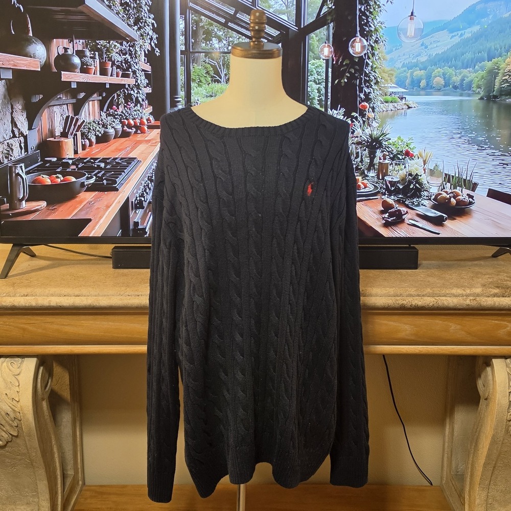 POLO RALPH LAUREN Mens 4XB Blue Cable Knit Sweater Sweatshirt NWT! - $148